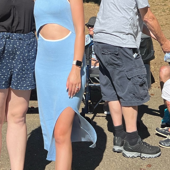Light Blue Bodycon Cutout Midi Dress - Picture 2 of 5